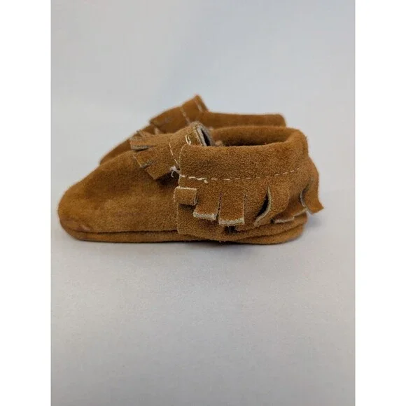Baby Moccasins Leather Shoes Fringe Boot Sz 3 Soft Sole Infant Boy Girl NB - Picture 3 of 7